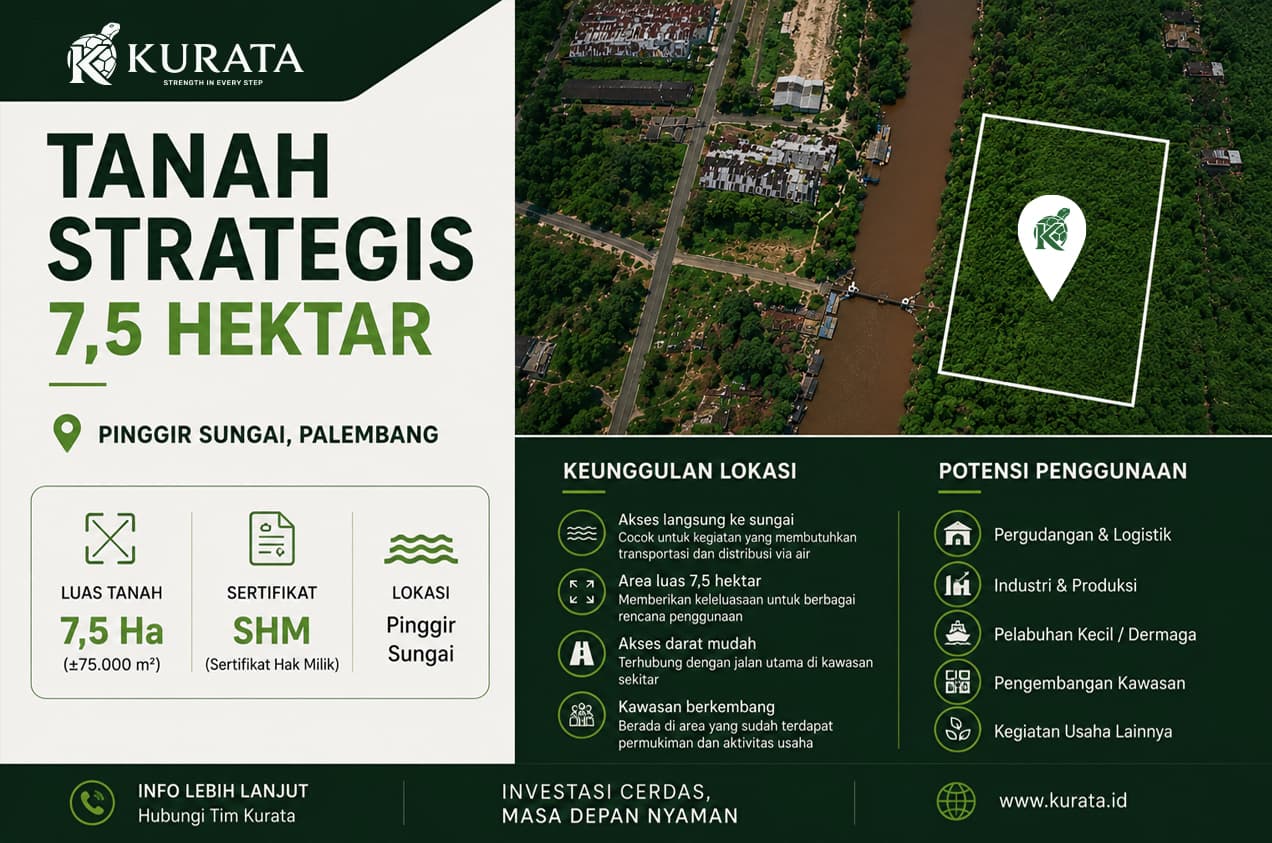 Tanah Strategis 7,5 Hektare di Pinggir Sungai Palembang