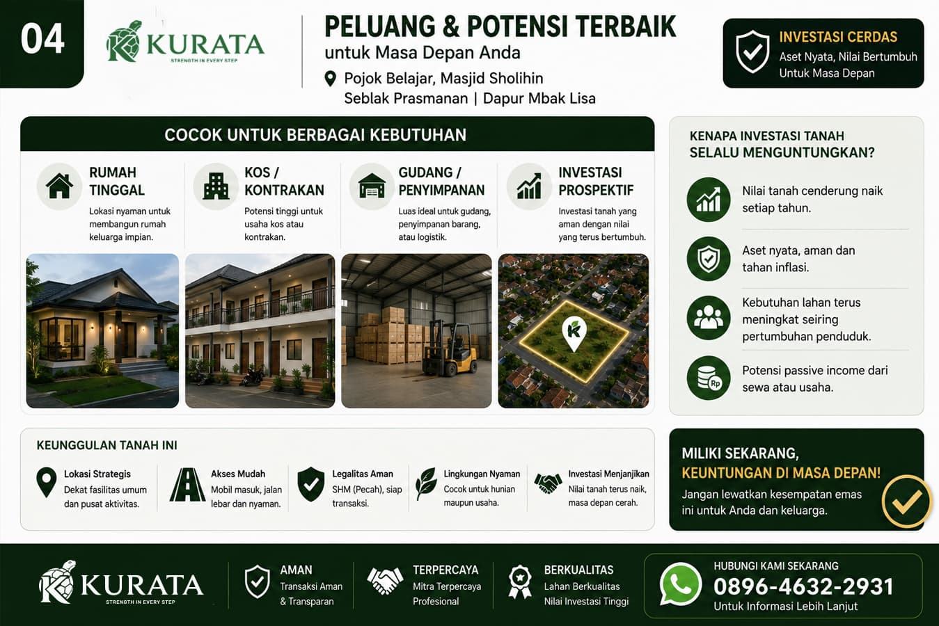 Tanah Pekarangan 900 m² Strategis di Pojok Belajar, foto 3